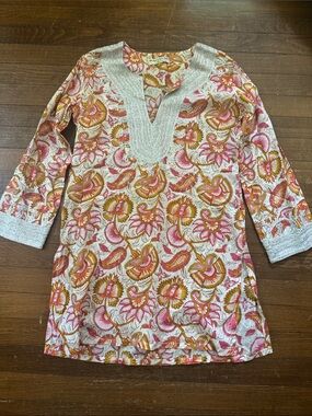 Roberta Roller Rabbit Pink, Gold & Cream Floral Embroidered Tunic